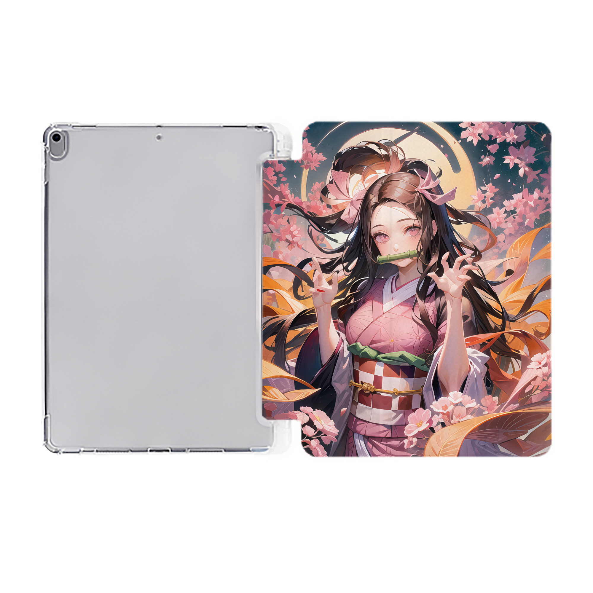 （画像用） 鬼滅の刃（きめつのやいば）竈門 禰󠄀豆子／かまど ねずこ Kamado Nezuko IPad ケース ペン収納付き 三つ折りスタンド PUレザー×シリコン 対応機種9.5/10.5/10.9インチ